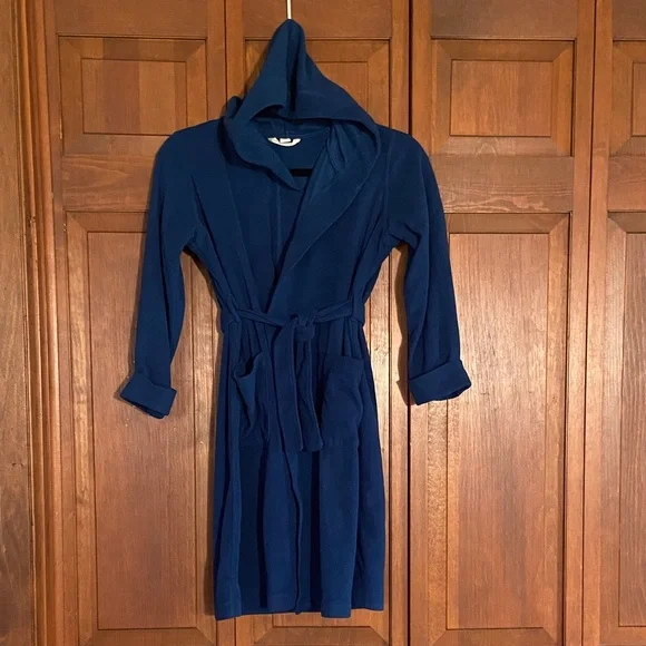 Lands' End Navy Hooded Kids BathRobe Size 8 - Picture 1 of 11